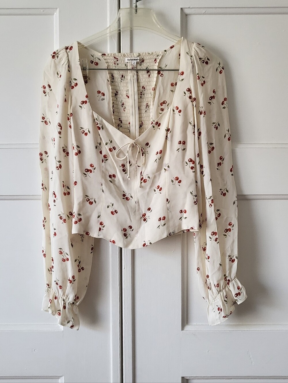 Reformation The Chase Cherry Square Neck Paneled Top Blouse Size 0
